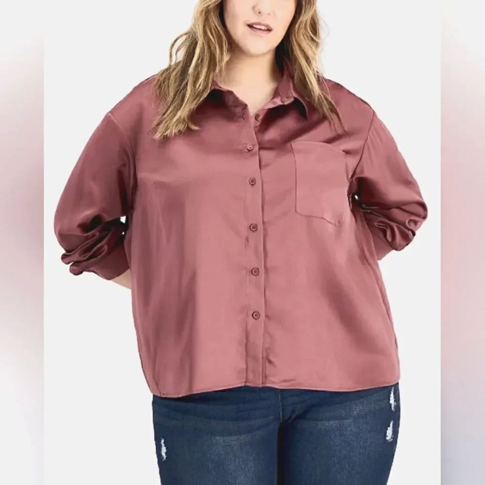 Love, Fire Satin Button-Down Blouse sz 2x